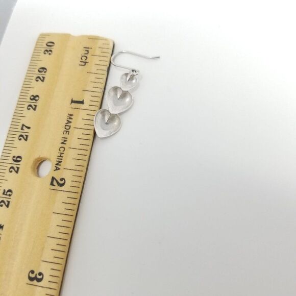 Vintage Tripple Heart Stack Silver Tone Dangle Earrings, Light Weight, Estate - Picture 4 of 5